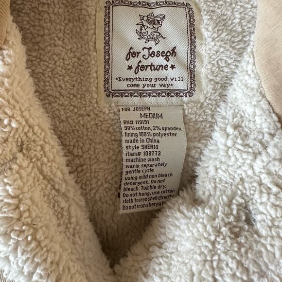 Cream Corduroy Fuzzy Lined Jacket Juniors Medium Womens Small - Picture 2 of 7